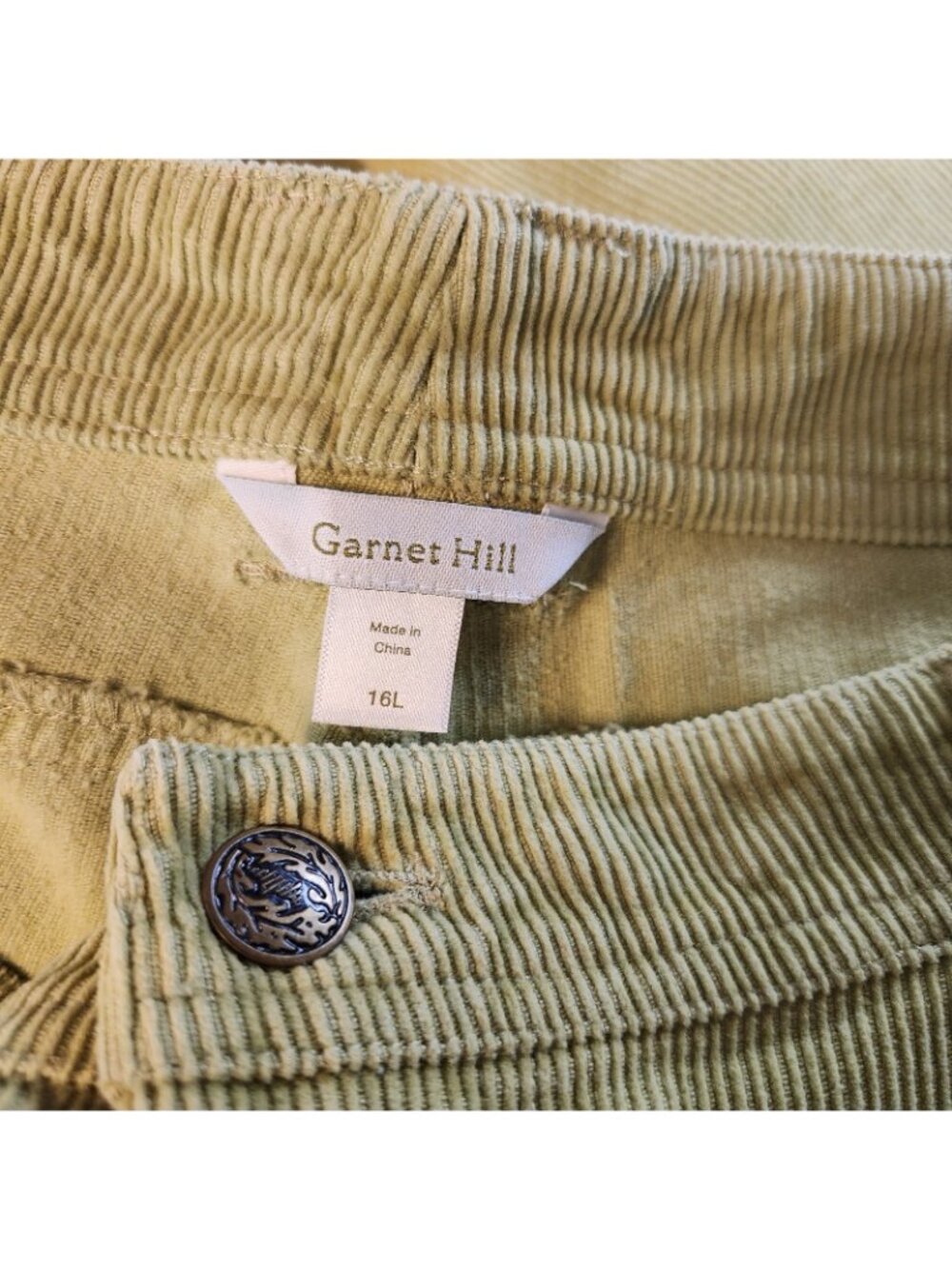 Garnet Hill Lime Green Corduroy Straight Leg Pants Slacks Size 16 LONG 36 Wx33 I - Picture 8 of 8